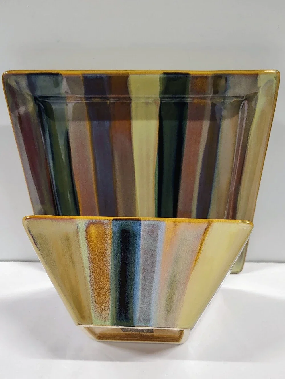 Tabletops Gallery YORK Hand Painted Square Salad Soup Bowl & 9